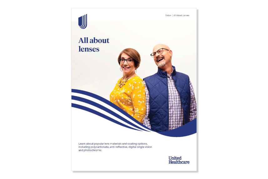 Smiling people wearing glasses on PDF cover