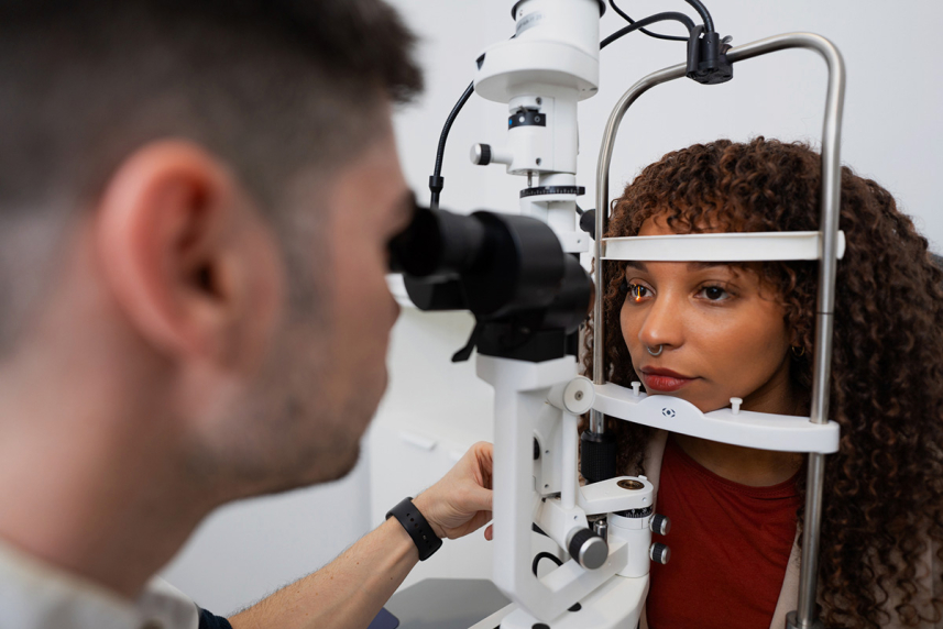Woman getting an eye exam