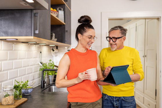 Couple looking at device