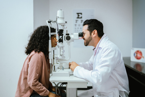 Woman getting an eye exam