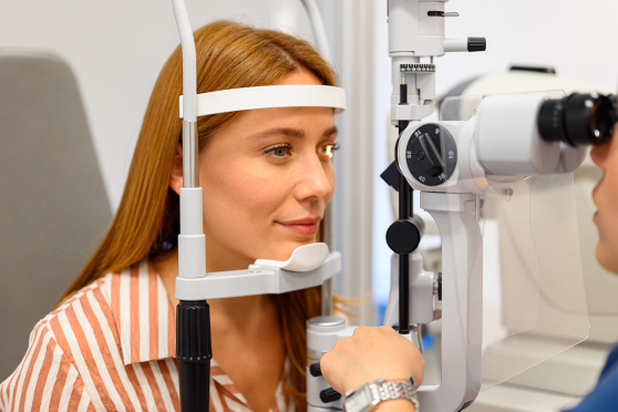 Woman getting an eye exam